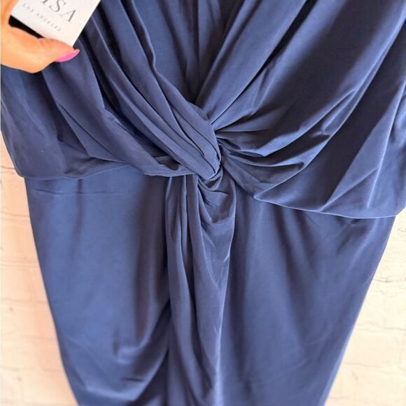 MISA Los Angeles Teget Draped Mini Cocktail Dress Navy - Picture 11 of 15